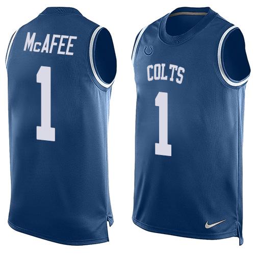 Nike Colts #1 Pat McAfee Royal Blue Team Color Men's Stitched NFL Limited Tank Top Jersey - Click Image to Close